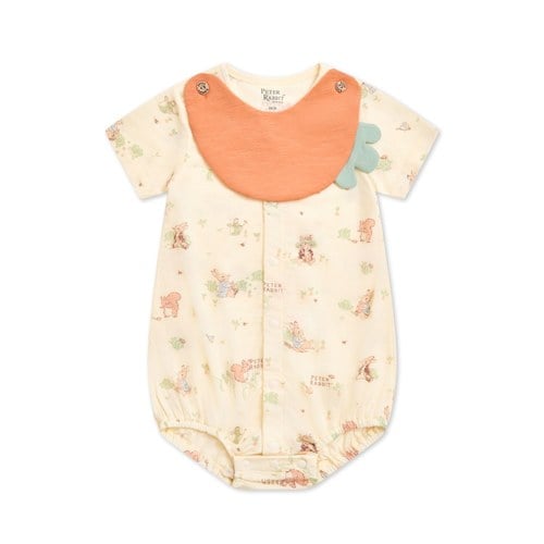 野餐比得短袖前開包屁衣 (天絲洞感緹花布+精品竹節棉布)