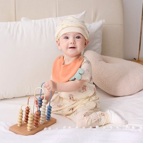 野餐比得短袖前開包屁衣 (天絲洞感緹花布+精品竹節棉布)