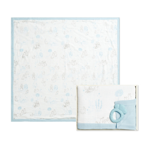 比得兔天絲泡泡紗雙面被安撫禮盒 100x100cm (被子+固齒器)