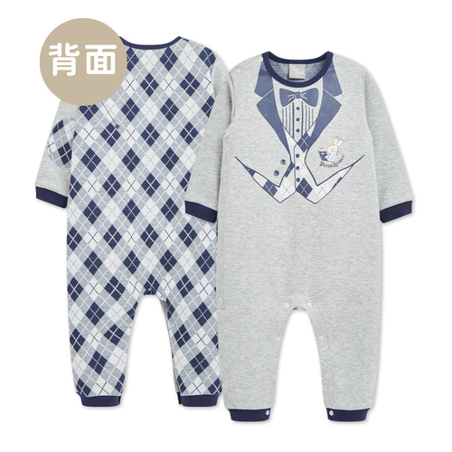 學院比得男西裝造型印圖長袖兔裝