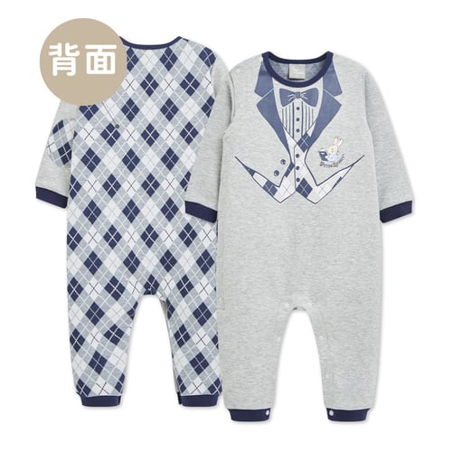 學院比得男西裝造型印圖長袖兔裝