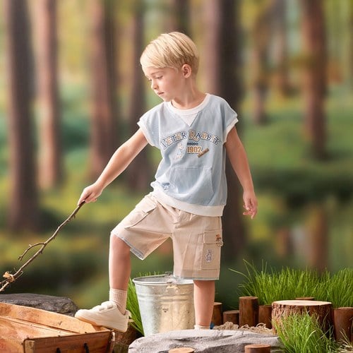 可愛比得工裝風鬆餅格五分褲