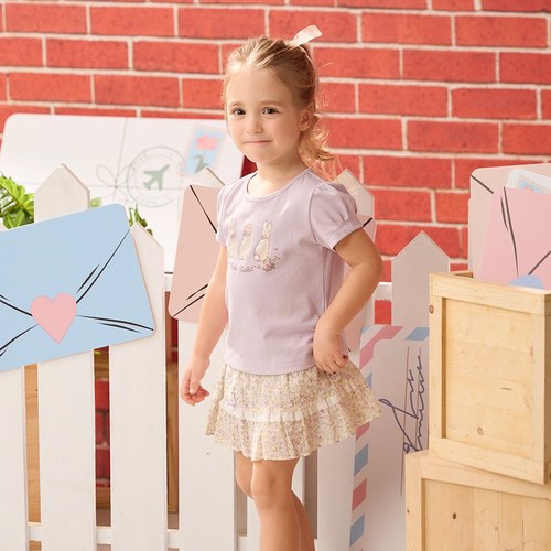 甜心比得紫碎花層次短裙