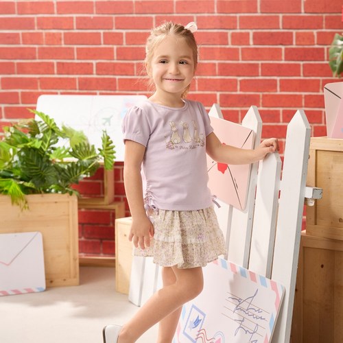 甜心比得紫碎花層次短裙