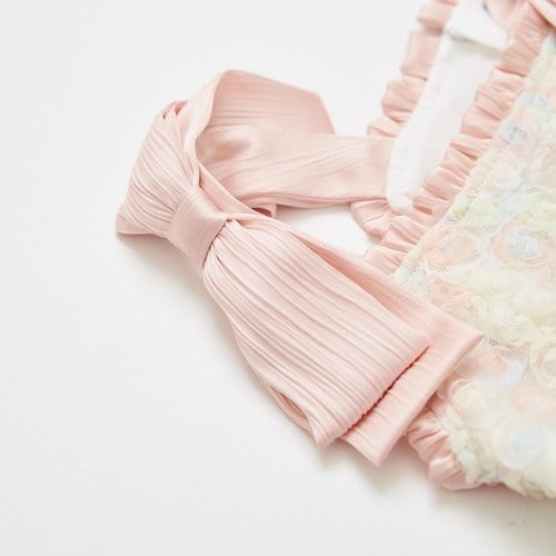 小香兔繽紛立體花蝴蝶結肩帶洋裝