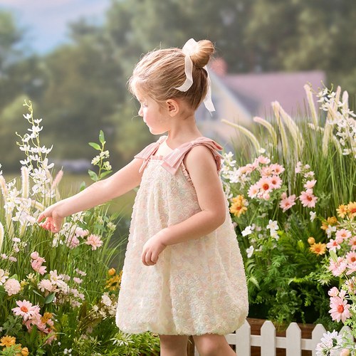 小香兔繽紛立體花蝴蝶結肩帶洋裝