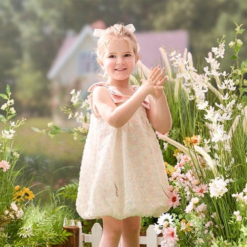 小香兔繽紛立體花蝴蝶結肩帶洋裝