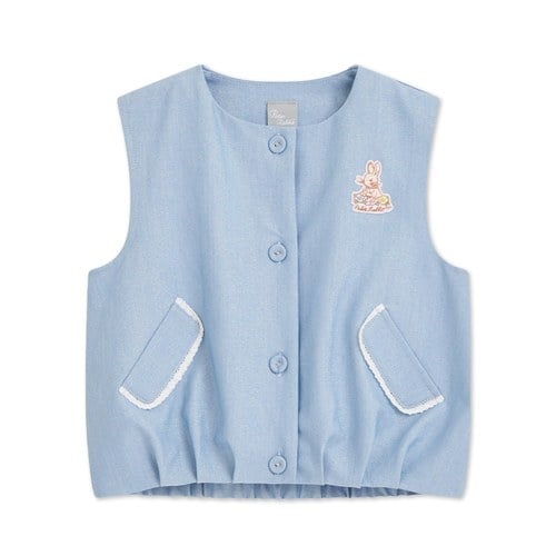 小香兔蕾絲滾邊開襟背心