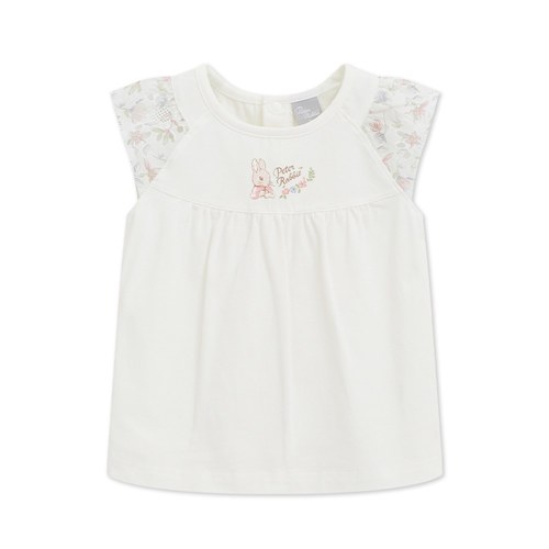 花語比得拼接袖抓皺上衣