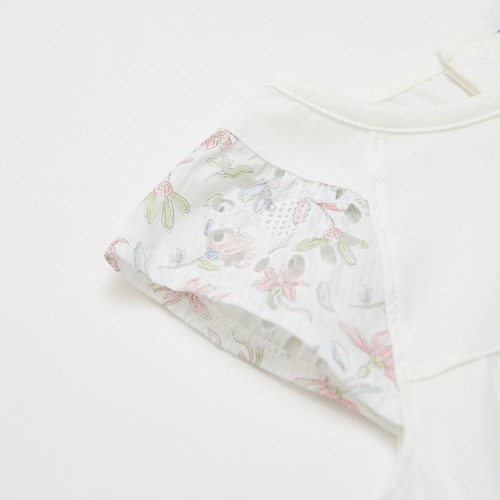 花語比得拼接袖抓皺上衣