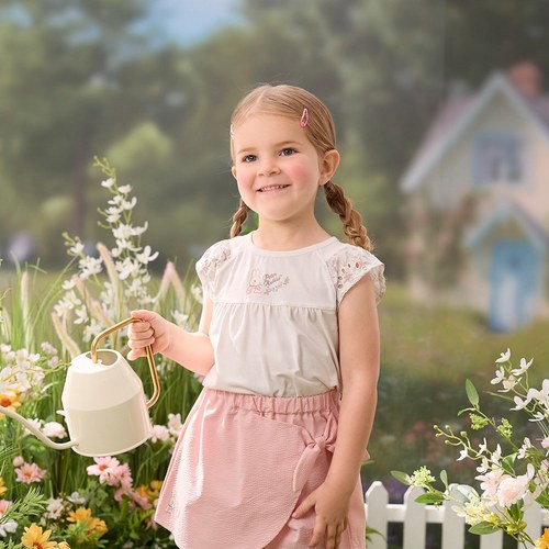 花語比得拼接袖抓皺上衣