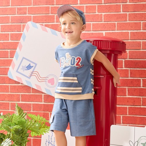 帥氣比得刺繡翻口袋鬆緊腰五分褲 (吸濕排汗)