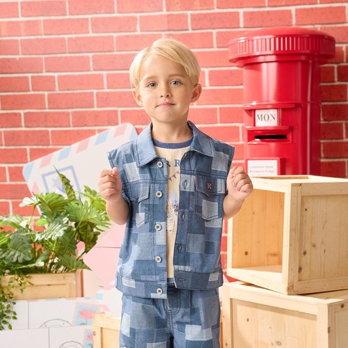 帥氣比得拼接丹寧背心外套