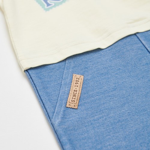 清新比得色塊字母假兩件兔裝 (吸濕排汗)