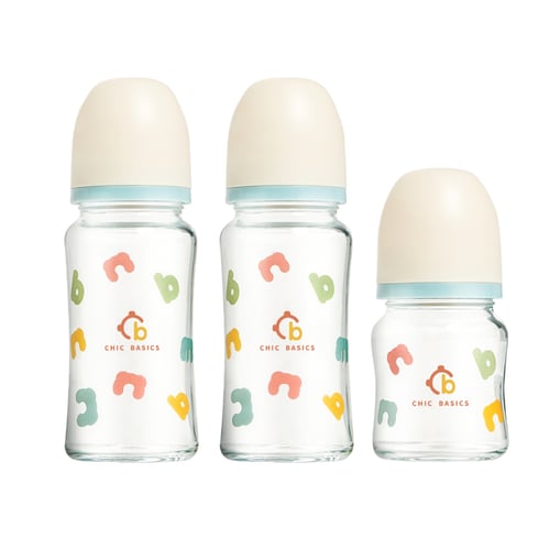 【寬口徑】CHIC BASICS耐熱硼矽玻璃奶瓶2大+1小
