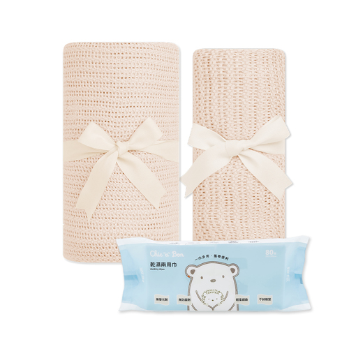 竹纖維透氣洞洞毯大+小 +乾濕兩用巾80抽