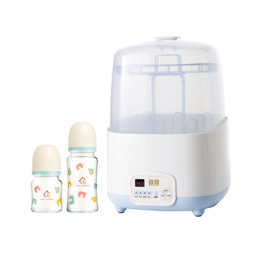 【雙11獨家】二代微電腦蒸氣消毒烘乾鍋+耐熱玻璃寬口奶瓶大+小