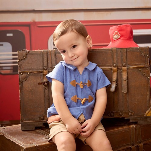 柏靈頓之旅牛角扣翻領短袖兔裝