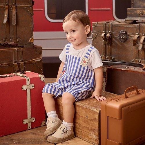 柏靈頓之旅條紋刺繡假兩件兔裝 (吸濕排汗+抗UV)