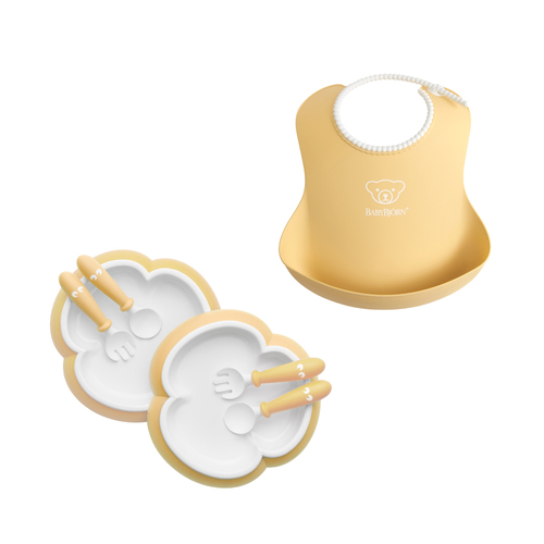 BABYBJÖRN 餐盤餐具禮盒+軟膠珠邊防屑圍兜