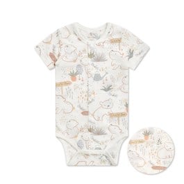 小熊牧場短袖前開包屁衣 (天絲洞感緹花布)