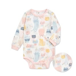 萌貓樂園長袖側開包屁衣 (天絲橫紋單面布)