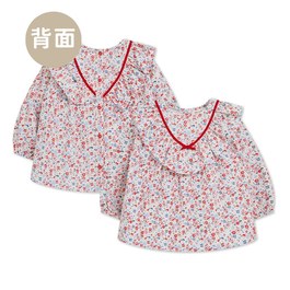 歡樂熊碎花荷葉領純棉長袖上衣