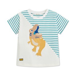 恐龍探險趣條紋拼接上衣