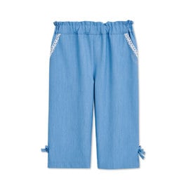 花蝶熊滾邊蕾絲藍色九分褲