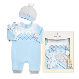 比得兔 清新藍調兔裝禮盒/連身衣3件組禮盒 (兔裝+安撫巾+帽子)