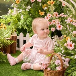 小香兔蕾絲滾邊立體花短袖兔裝