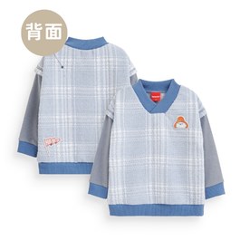 學園明星格紋拼接圓領長袖上衣