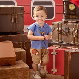 柏靈頓之旅牛角扣翻領短袖兔裝