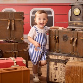 柏靈頓之旅條紋刺繡假兩件兔裝 (吸濕排汗+抗UV)