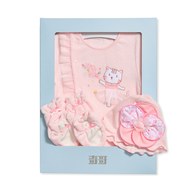 Chic a Bon 粉嫩貓咪妙妙裝/連身衣4件組禮盒 (妙妙裝+帽子+手套+腳套)