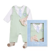 Chic a Bon 綠意小熊紳士兔裝禮盒/連身衣3件組禮盒 (兔裝+安撫巾+襪子)