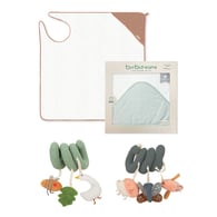 【網路獨家】純棉連帽圍裙式寶寶浴巾禮盒 100x100cm+捲捲安撫玩具