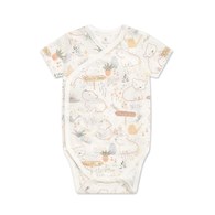 小熊牧場短袖兩段式調節開襟包屁衣 (天絲洞感緹花布)