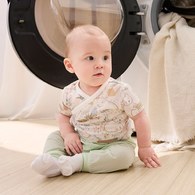 小熊牧場短袖兩段式調節開襟包屁衣 (天絲洞感緹花布)