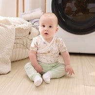 小熊牧場短袖兩段式調節開襟包屁衣 (天絲洞感緹花布)