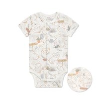 小熊牧場短袖前開包屁衣 (天絲洞感緹花布)