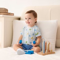 恐龍家族藍色短袖兔裝 (水晶紗)