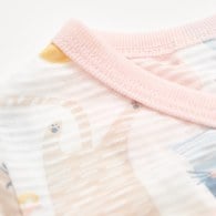 萌貓樂園短袖兩段式調節開襟包屁衣 (天絲橫紋單面布)