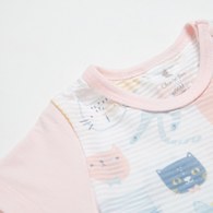 萌貓樂園短袖側開包屁衣 (天絲橫紋單面布)