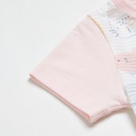 萌貓樂園短袖側開包屁衣 (天絲橫紋單面布)