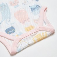 萌貓樂園短袖側開包屁衣 (天絲橫紋單面布)