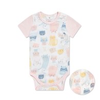 萌貓樂園短袖側開包屁衣 (天絲橫紋單面布)