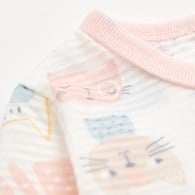 萌貓樂園長袖側開包屁衣 (天絲橫紋單面布)