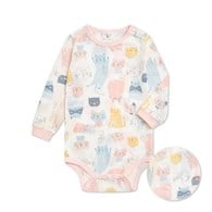 萌貓樂園長袖側開包屁衣 (天絲橫紋單面布)