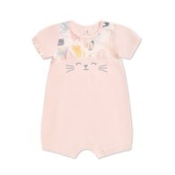 萌貓樂園粉色短袖兔裝 (天絲橫紋單面布)